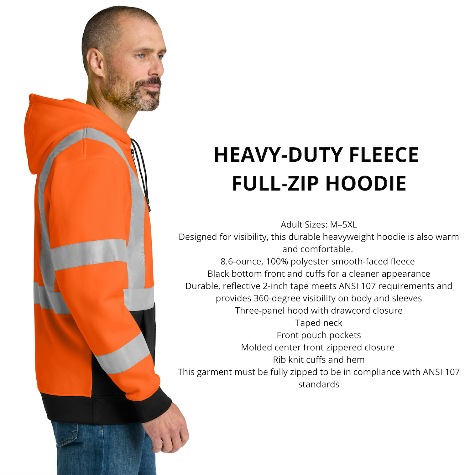 Custom High Visibility Heavy-Duty Full-Zip Hoodie